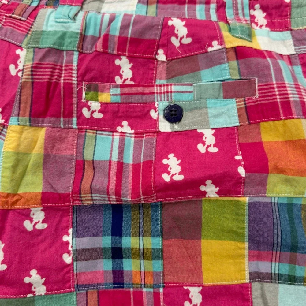 Disney Parks Plaid Patchwork Shorts Womens XL Pink Mickey Mouse Madras K490-3728